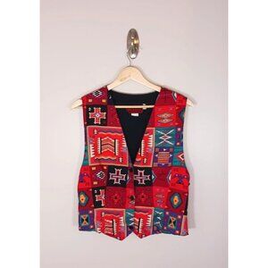 Vintage Pueblo Aztec Western Boho Cowboy Vest Made In USA Women's Size M